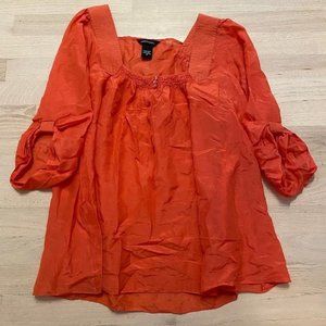 Moda International flowy 3/4 length sleeve coral top size Medium